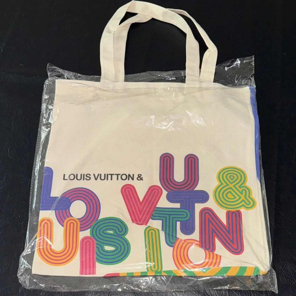 Louis Vuitton Cream Tote with Multicolor Lettering, NEW - Picture 1 of 6